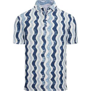 Alex Vando Mens Golf Shirts Moisture Wicking Quick-Dry Short Sleeve Casual Print Collared Polo Shirts for Men(Navybeigewave)
