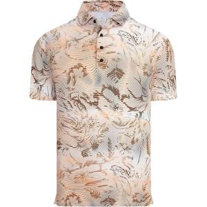 Alex Vando Mens Golf Shirts Moisture Wicking Quick-Dry Short Sleeve Casual Print Collared Polo Shirts for Men(Orangewhitewave)