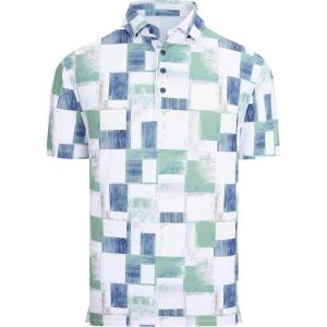 Alex Vando Mens Golf Shirts Moisture Wicking Quick-Dry Short Sleeve Casual Print Collared Polo Shirts for Men(Tealblock)