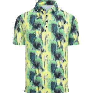 Alex Vando Mens Golf Shirts Moisture Wicking Quick-Dry Short Sleeve Casual Print Collared Polo Shirts for Men(Yellowgreeniridescent)