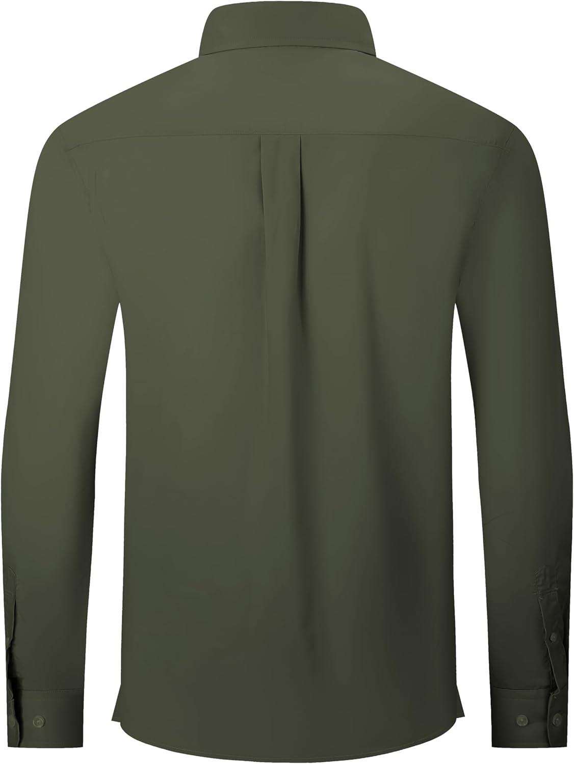 imageAlex Vando Mens Oversized Dress Shirts Solid Color Long Sleeve Silky Cotton Boxy Casual ShirtArmy