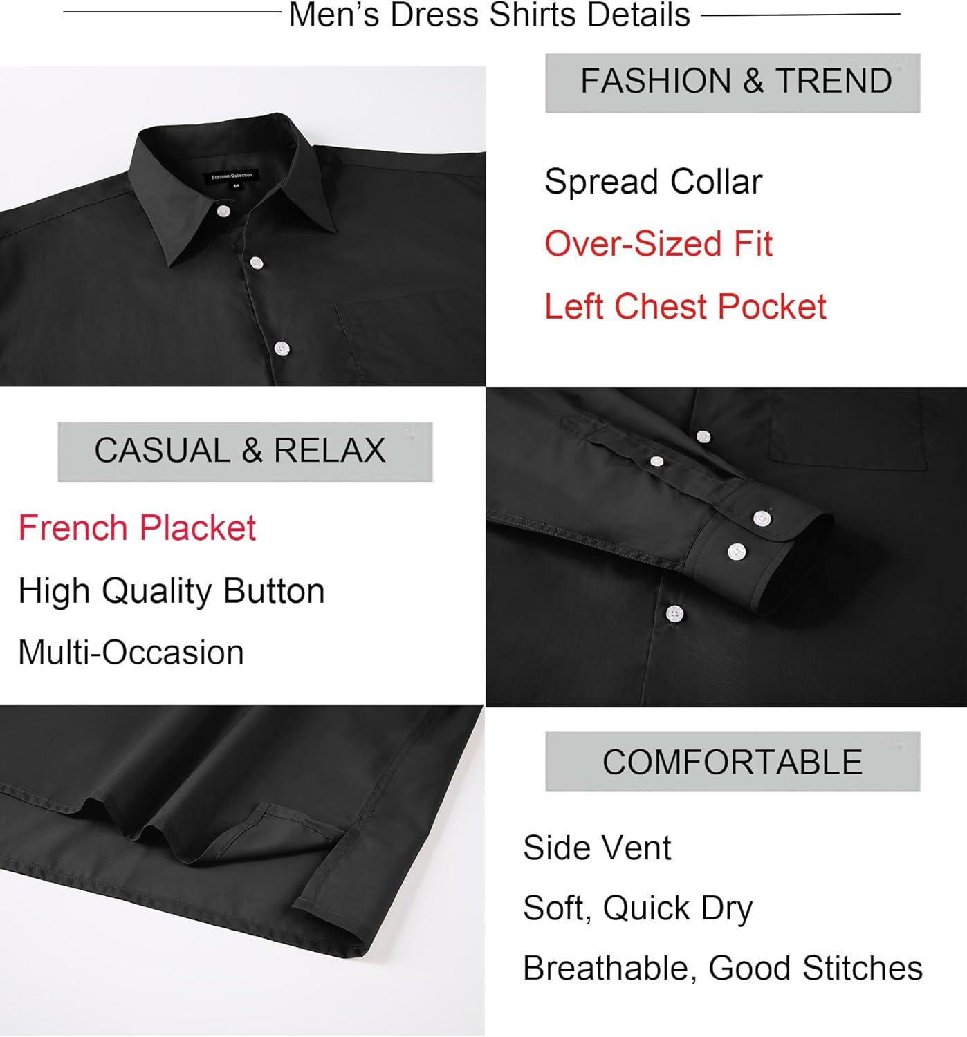 imageAlex Vando Mens Oversized Dress Shirts Solid Color Long Sleeve Silky Cotton Boxy Casual ShirtBlack
