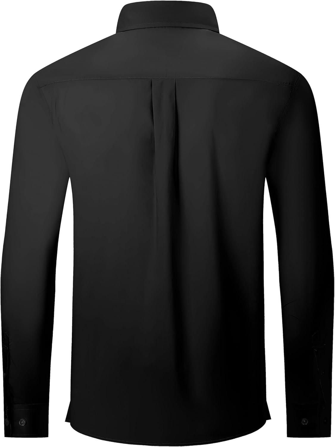 imageAlex Vando Mens Oversized Dress Shirts Solid Color Long Sleeve Silky Cotton Boxy Casual ShirtBlack