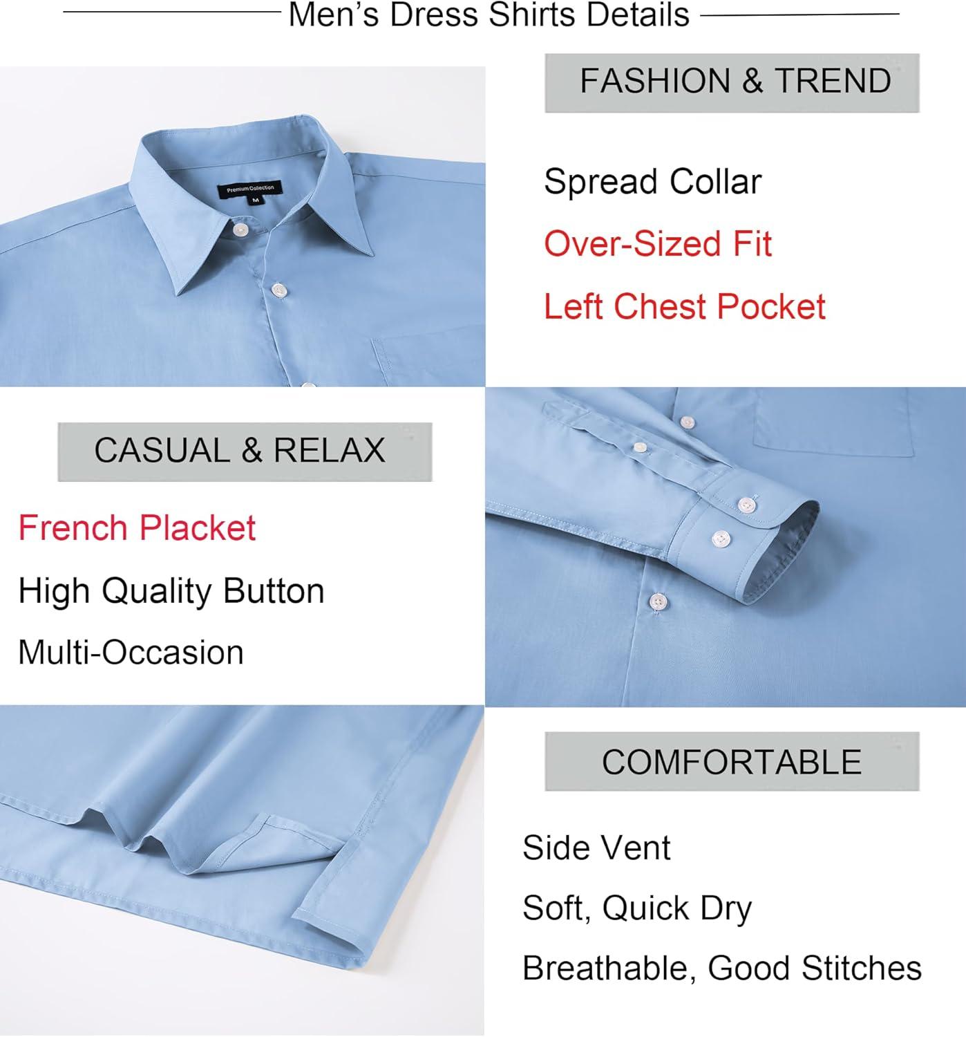 imageAlex Vando Mens Oversized Dress Shirts Solid Color Long Sleeve Silky Cotton Boxy Casual ShirtBlue