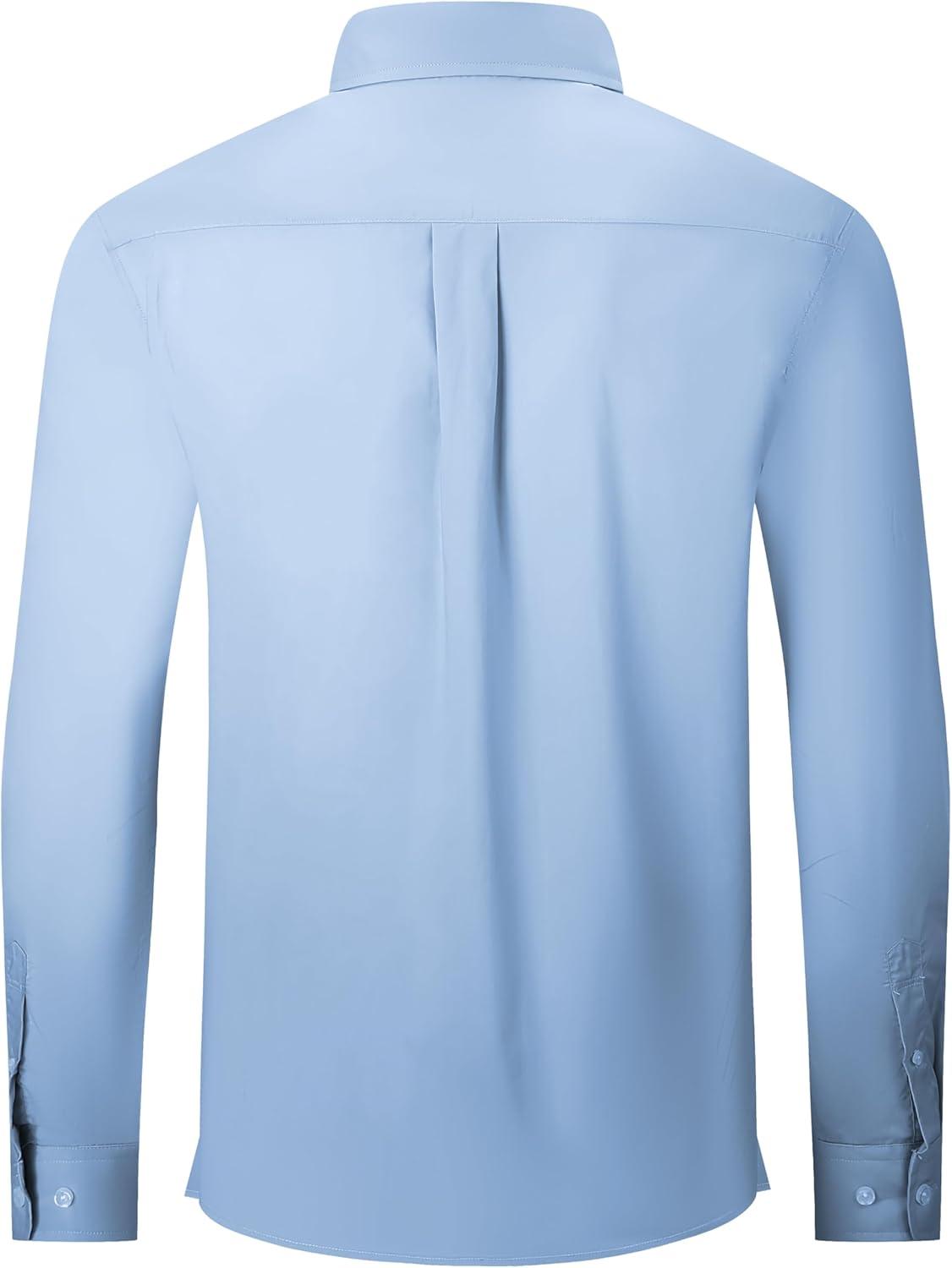 imageAlex Vando Mens Oversized Dress Shirts Solid Color Long Sleeve Silky Cotton Boxy Casual ShirtBlue