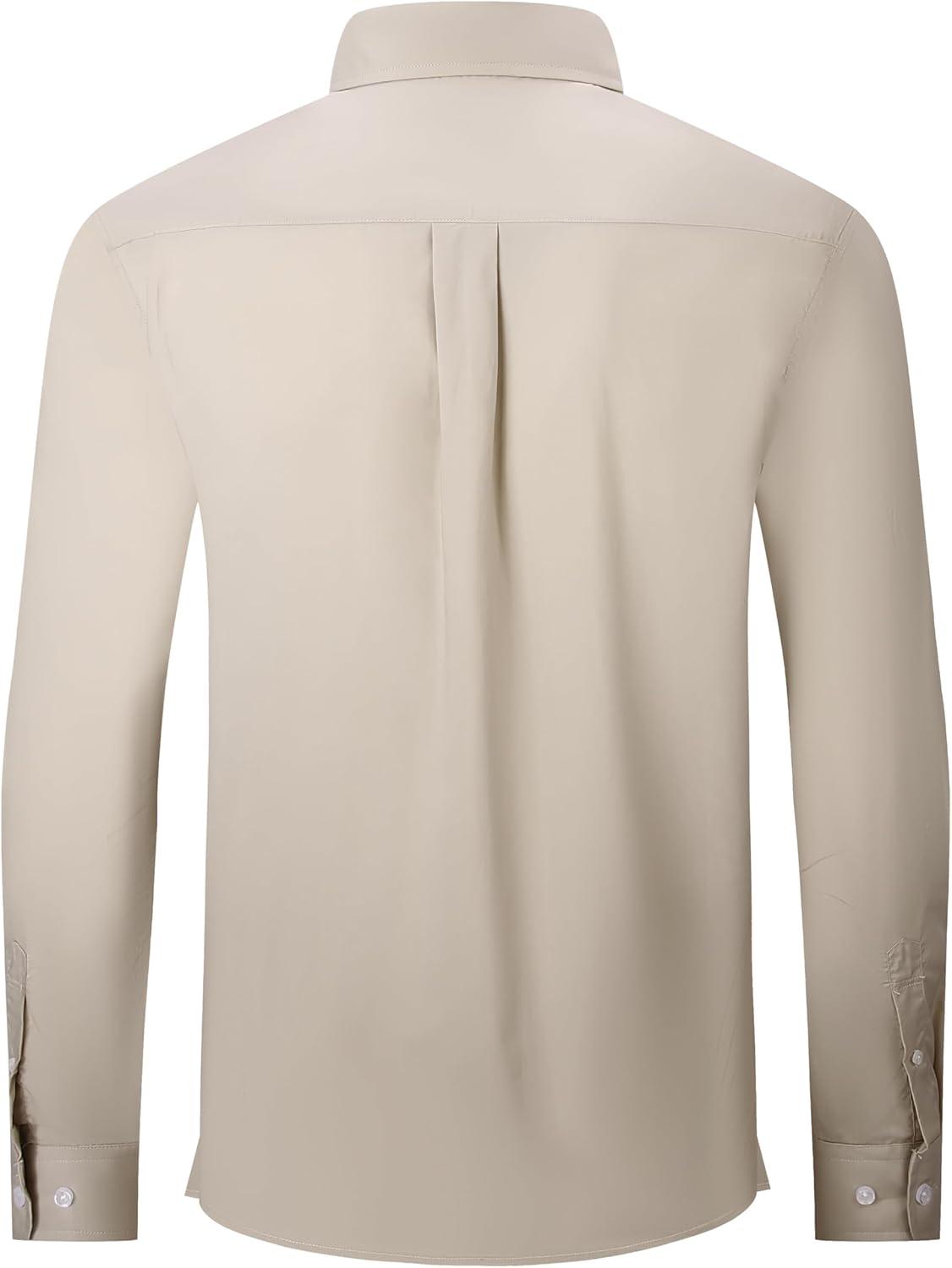 imageAlex Vando Mens Oversized Dress Shirts Solid Color Long Sleeve Silky Cotton Boxy Casual ShirtKhaki