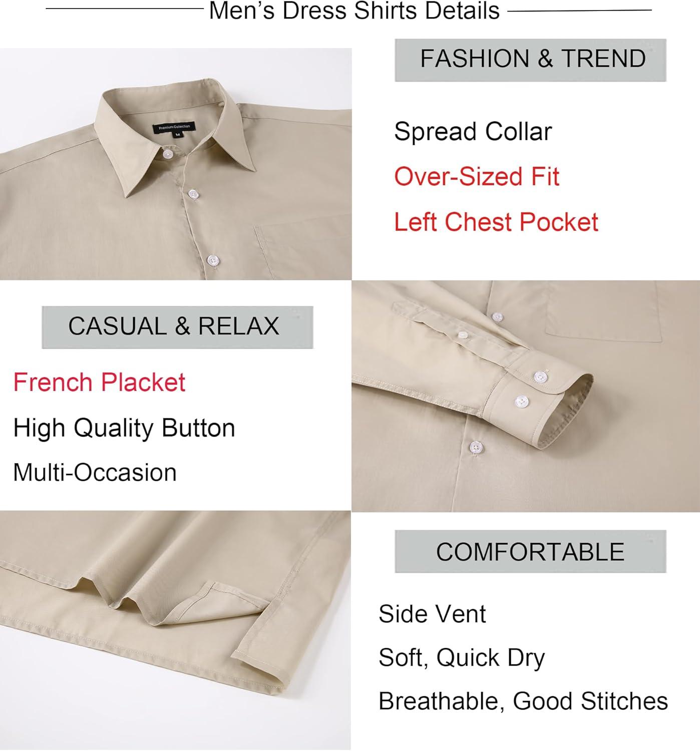 imageAlex Vando Mens Oversized Dress Shirts Solid Color Long Sleeve Silky Cotton Boxy Casual ShirtKhaki