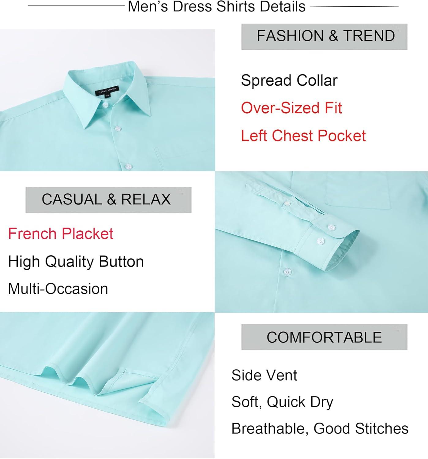 imageAlex Vando Mens Oversized Dress Shirts Solid Color Long Sleeve Silky Cotton Boxy Casual ShirtMint