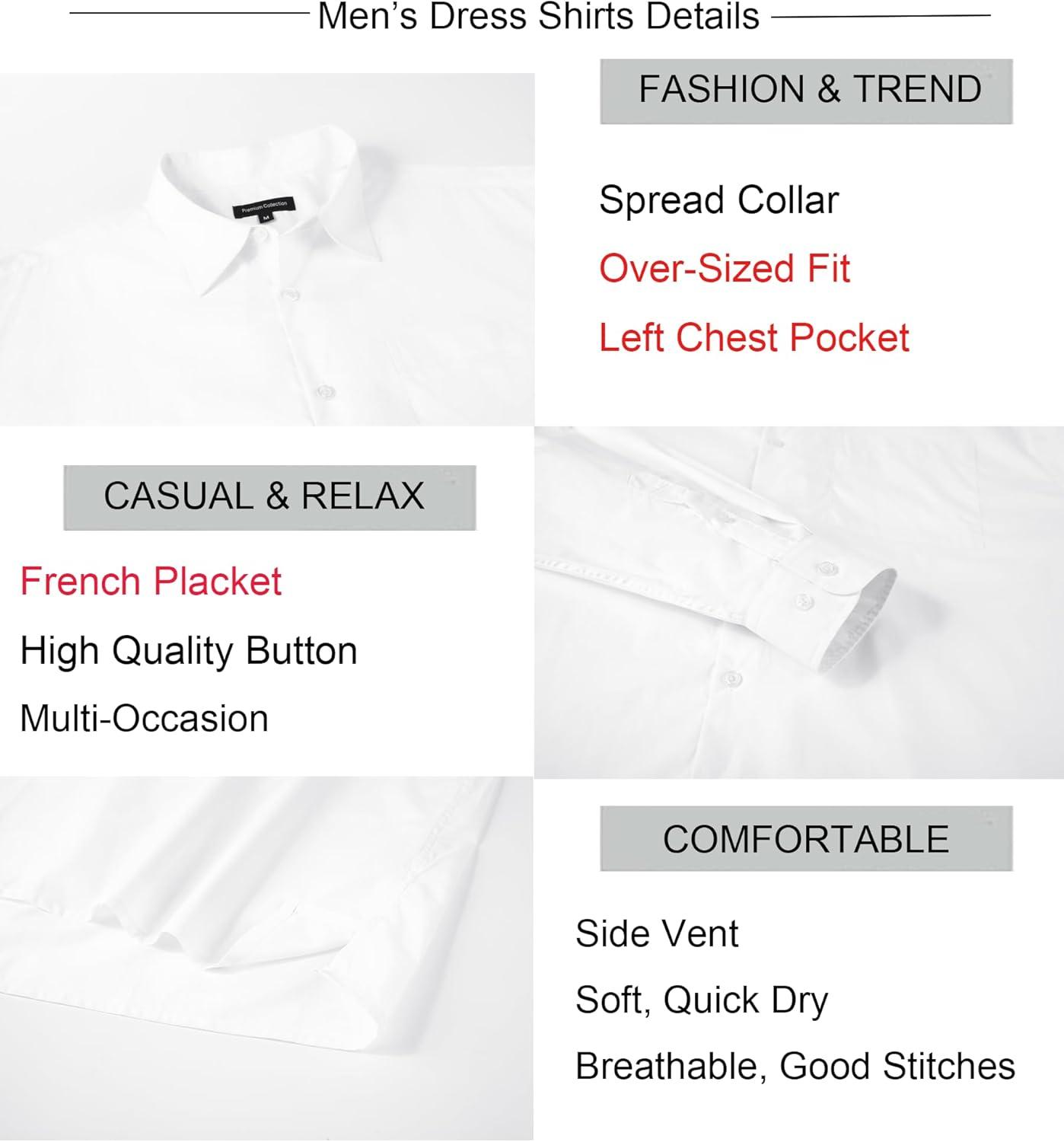 imageAlex Vando Mens Oversized Dress Shirts Solid Color Long Sleeve Silky Cotton Boxy Casual ShirtWhite
