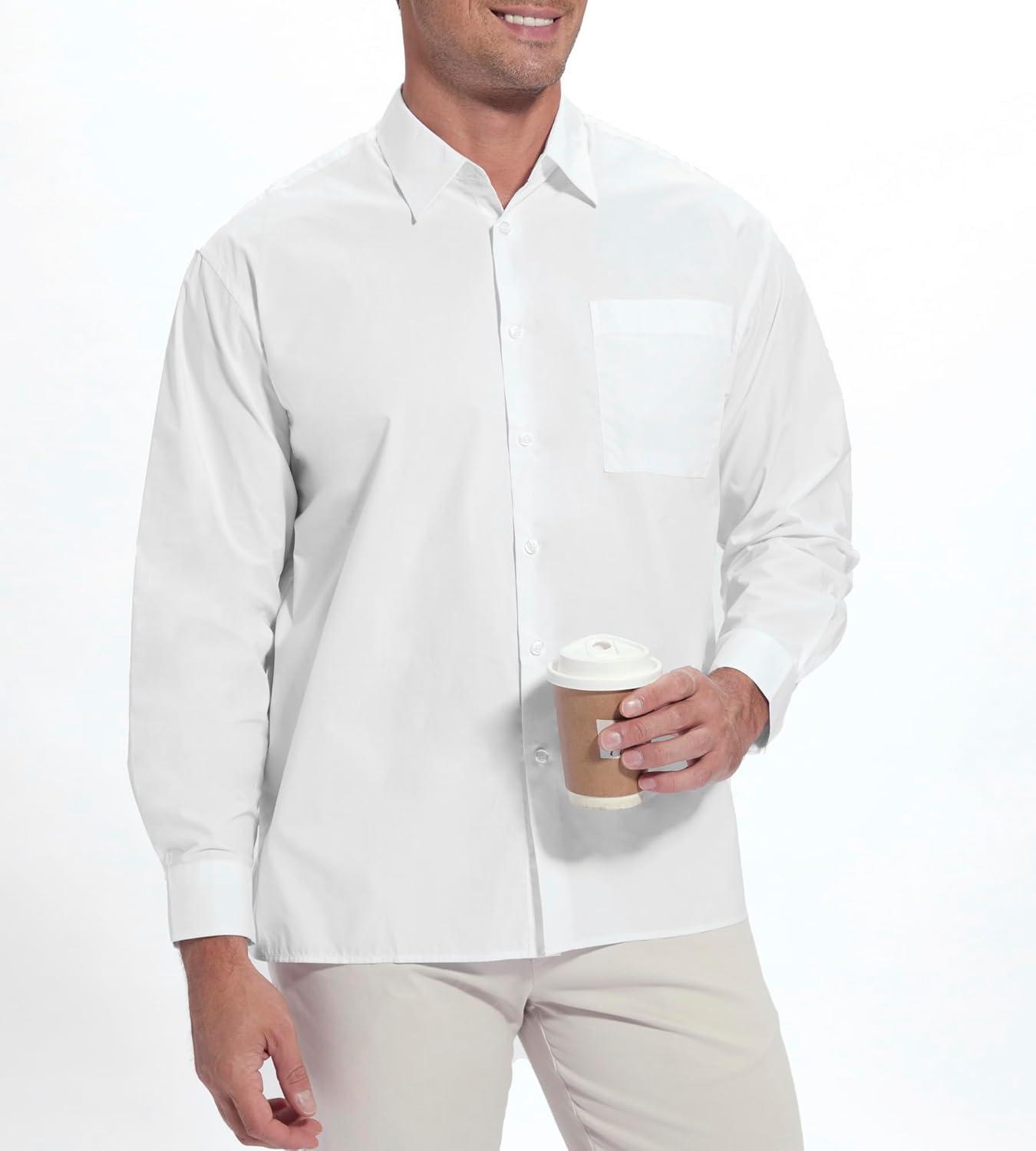 imageAlex Vando Mens Oversized Dress Shirts Solid Color Long Sleeve Silky Cotton Boxy Casual ShirtWhite
