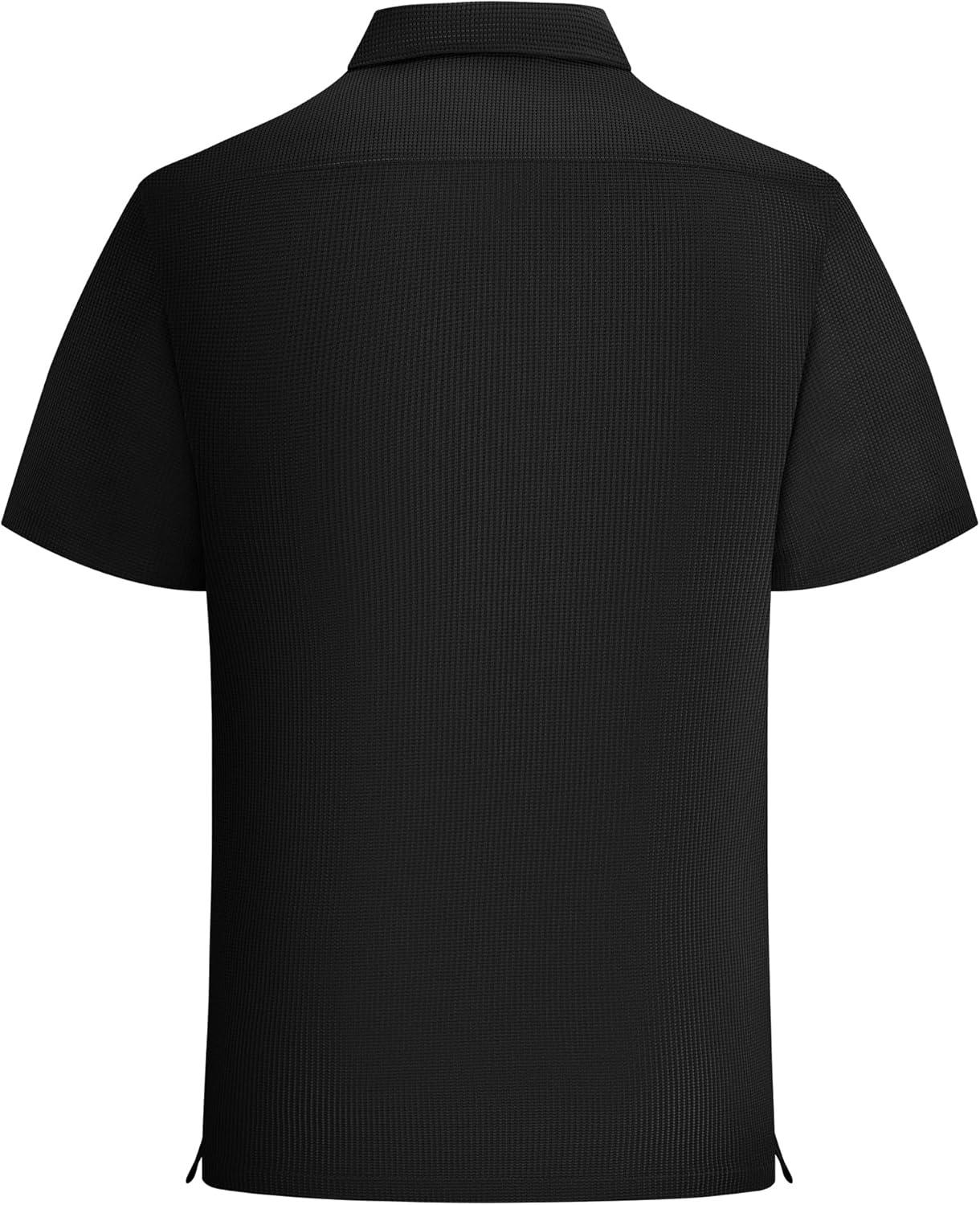 imageAlex Vando Mens Waffle Knit 2Piece Set Short Sleeve Camp Collar Shirt amp Drawstring Shorts Casual Summer OutfitBlack