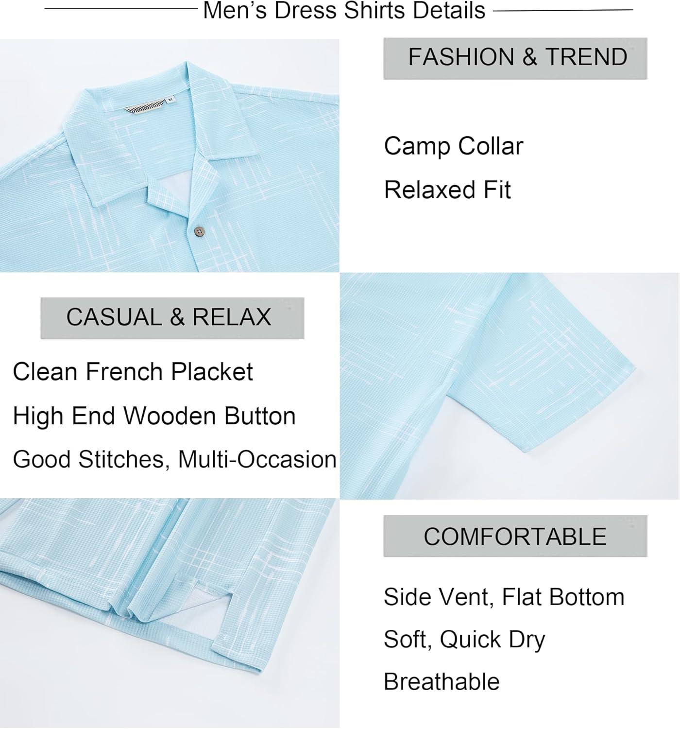 imageAlex Vando Mens Waffle Knit 2Piece Set Short Sleeve Camp Collar Shirt amp Drawstring Shorts Casual Summer OutfitBlue Line