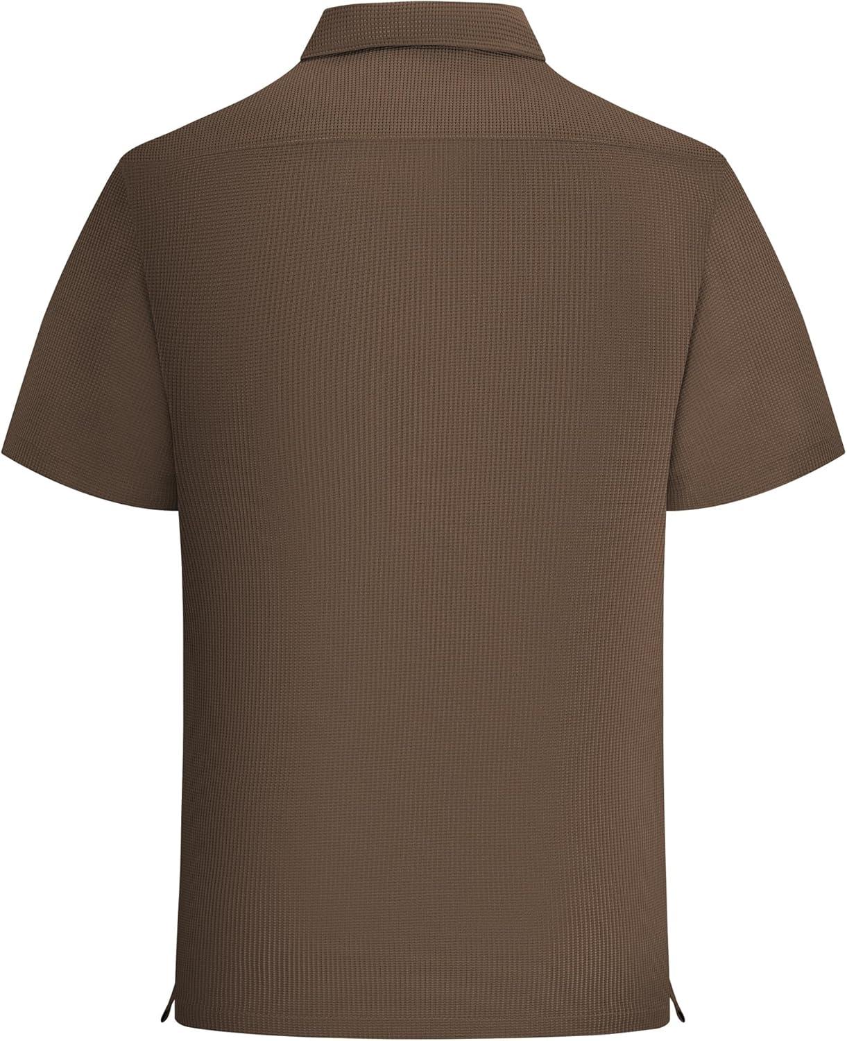 imageAlex Vando Mens Waffle Knit 2Piece Set Short Sleeve Camp Collar Shirt amp Drawstring Shorts Casual Summer OutfitBrown