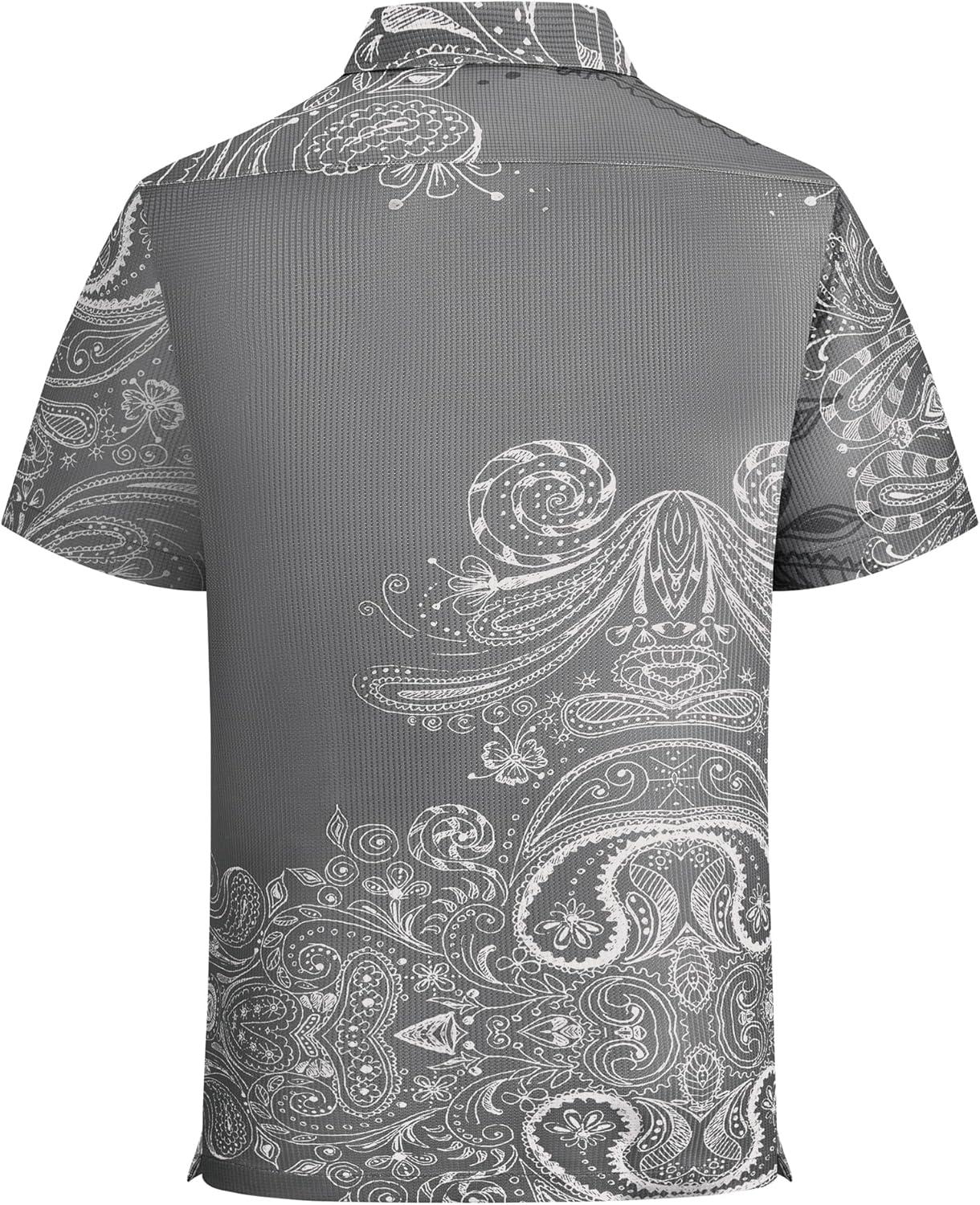 imageAlex Vando Mens Waffle Knit 2Piece Set Short Sleeve Camp Collar Shirt amp Drawstring Shorts Casual Summer OutfitGrey Paisley