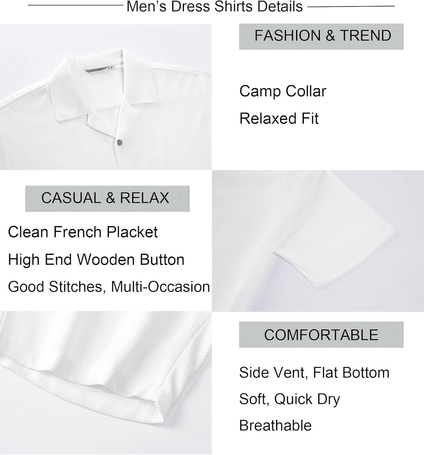 imageAlex Vando Mens Waffle Knit 2Piece Set Short Sleeve Camp Collar Shirt amp Drawstring Shorts Casual Summer OutfitWhite