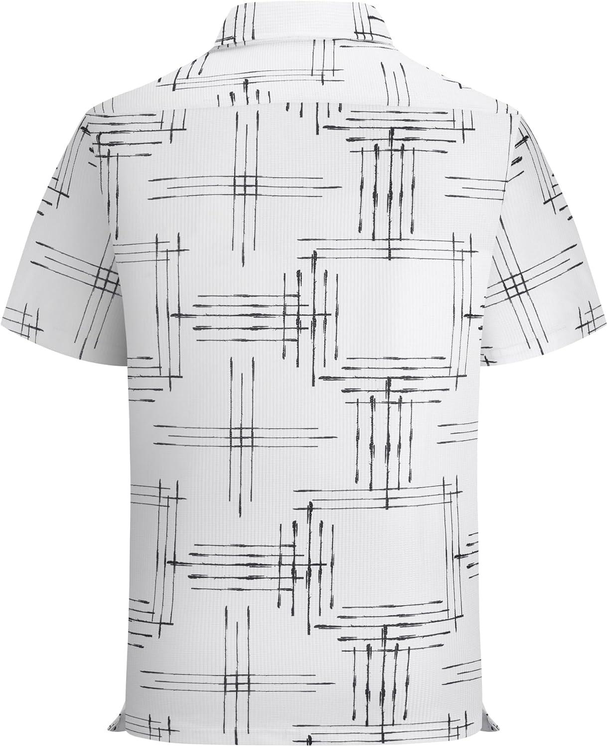 imageAlex Vando Mens Waffle Knit 2Piece Set Short Sleeve Camp Collar Shirt amp Drawstring Shorts Casual Summer OutfitWhite Line