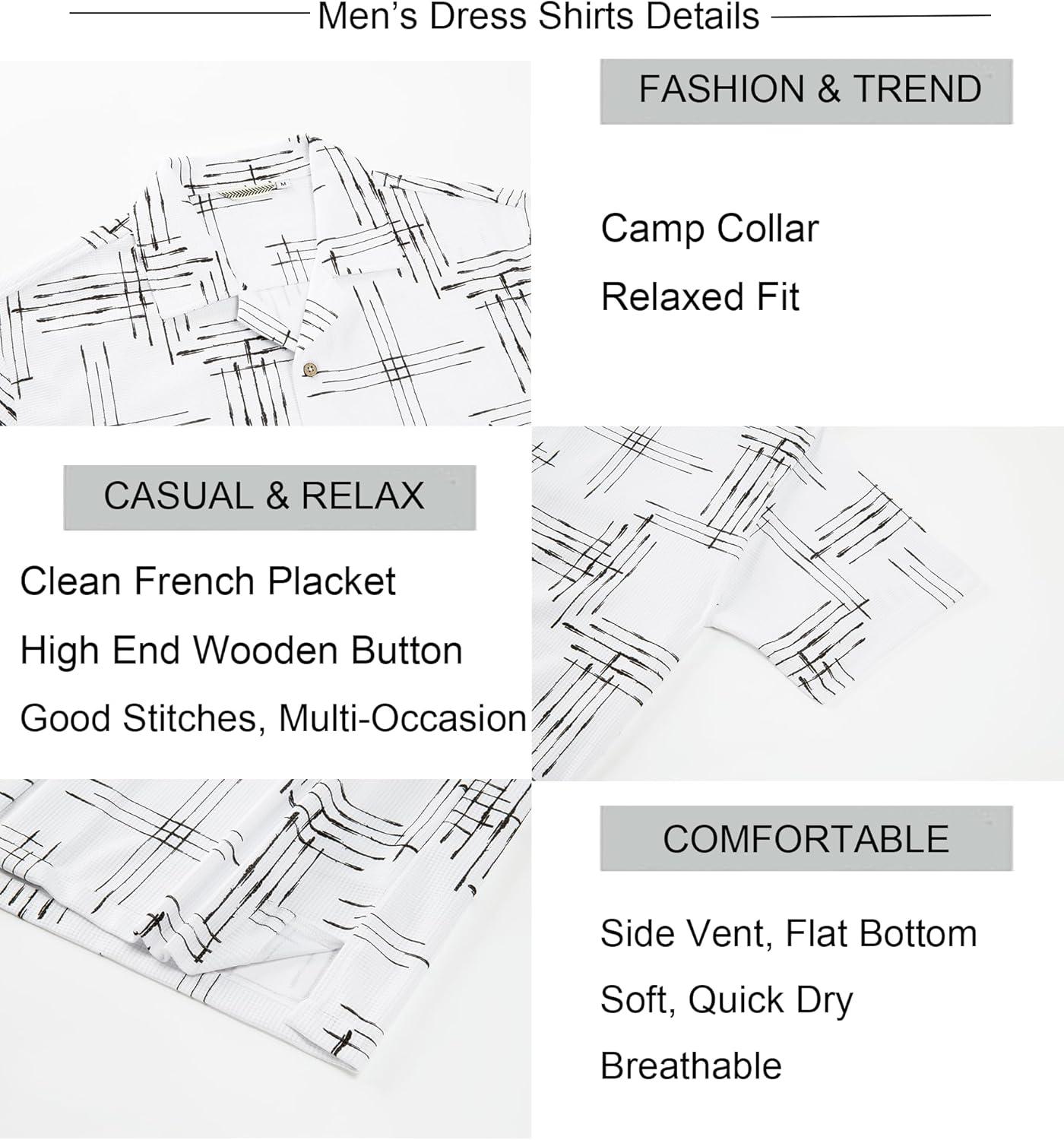 imageAlex Vando Mens Waffle Knit 2Piece Set Short Sleeve Camp Collar Shirt amp Drawstring Shorts Casual Summer OutfitWhite Line