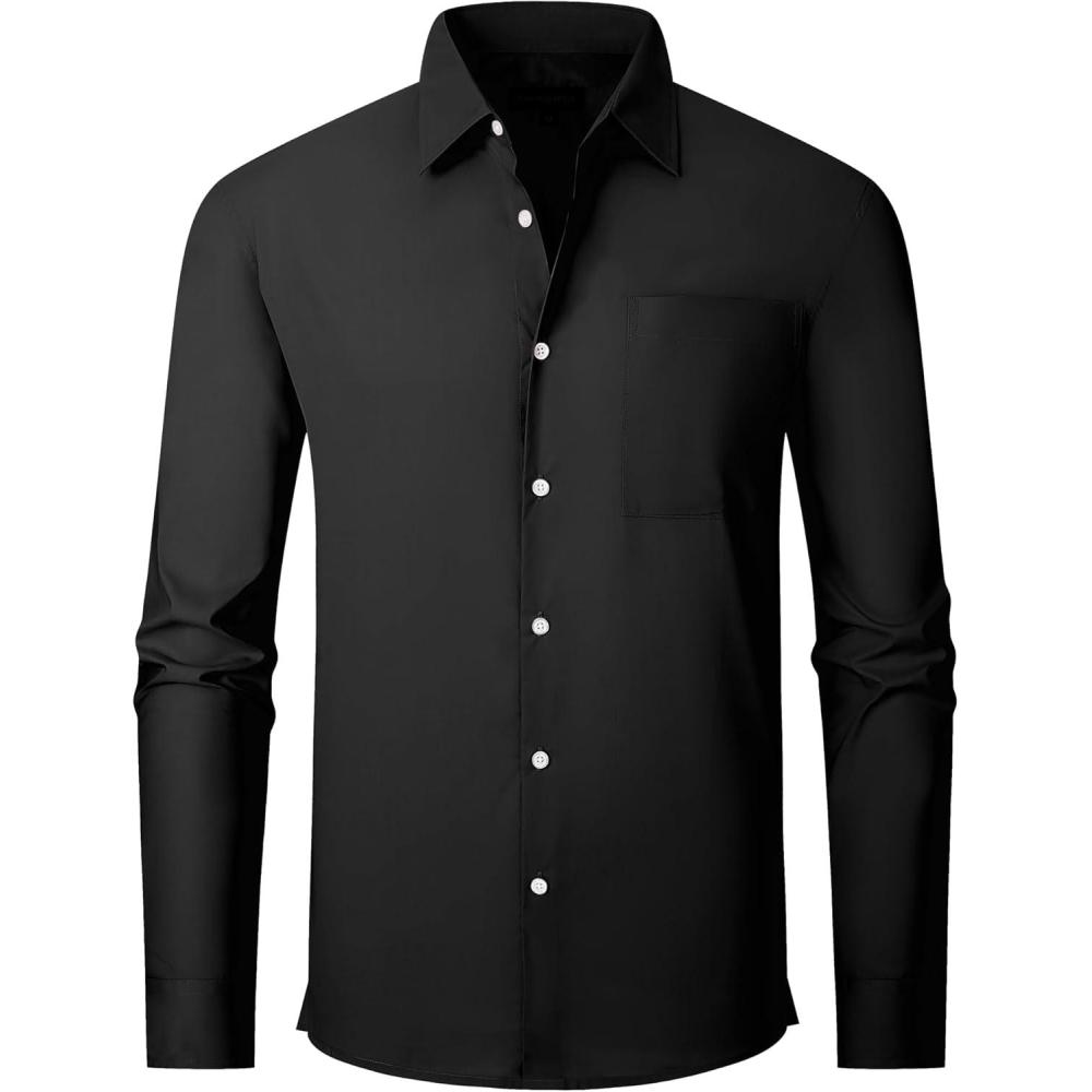 imageAlex Vando Mens Oversized Dress Shirts Solid Color Long Sleeve Silky Cotton Boxy Casual ShirtBlack