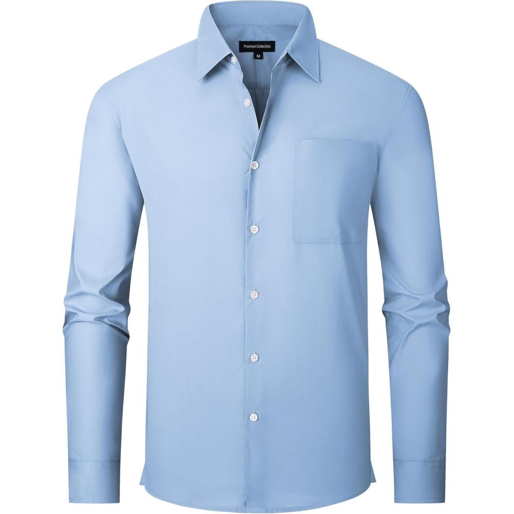 imageAlex Vando Mens Oversized Dress Shirts Solid Color Long Sleeve Silky Cotton Boxy Casual ShirtBlue