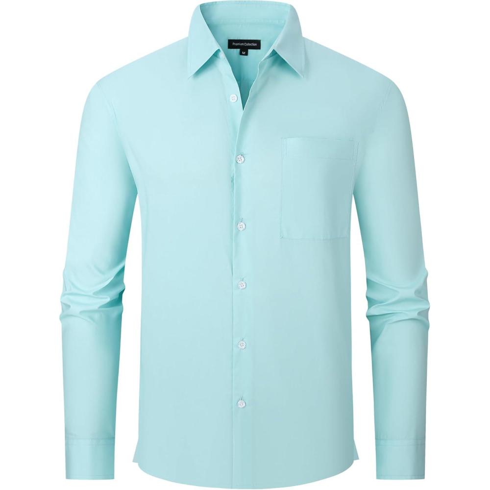 imageAlex Vando Mens Oversized Dress Shirts Solid Color Long Sleeve Silky Cotton Boxy Casual ShirtMint