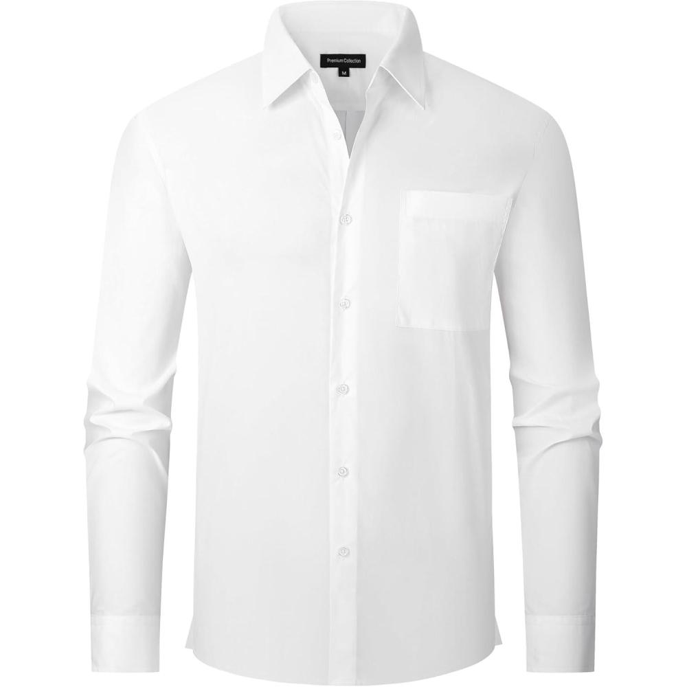 imageAlex Vando Mens Oversized Dress Shirts Solid Color Long Sleeve Silky Cotton Boxy Casual ShirtWhite