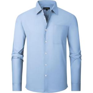 Alex Vando Men’s Oversized Dress Shirts Solid Color Long Sleeve Silky Cotton Boxy Casual Shirt(Blue)
