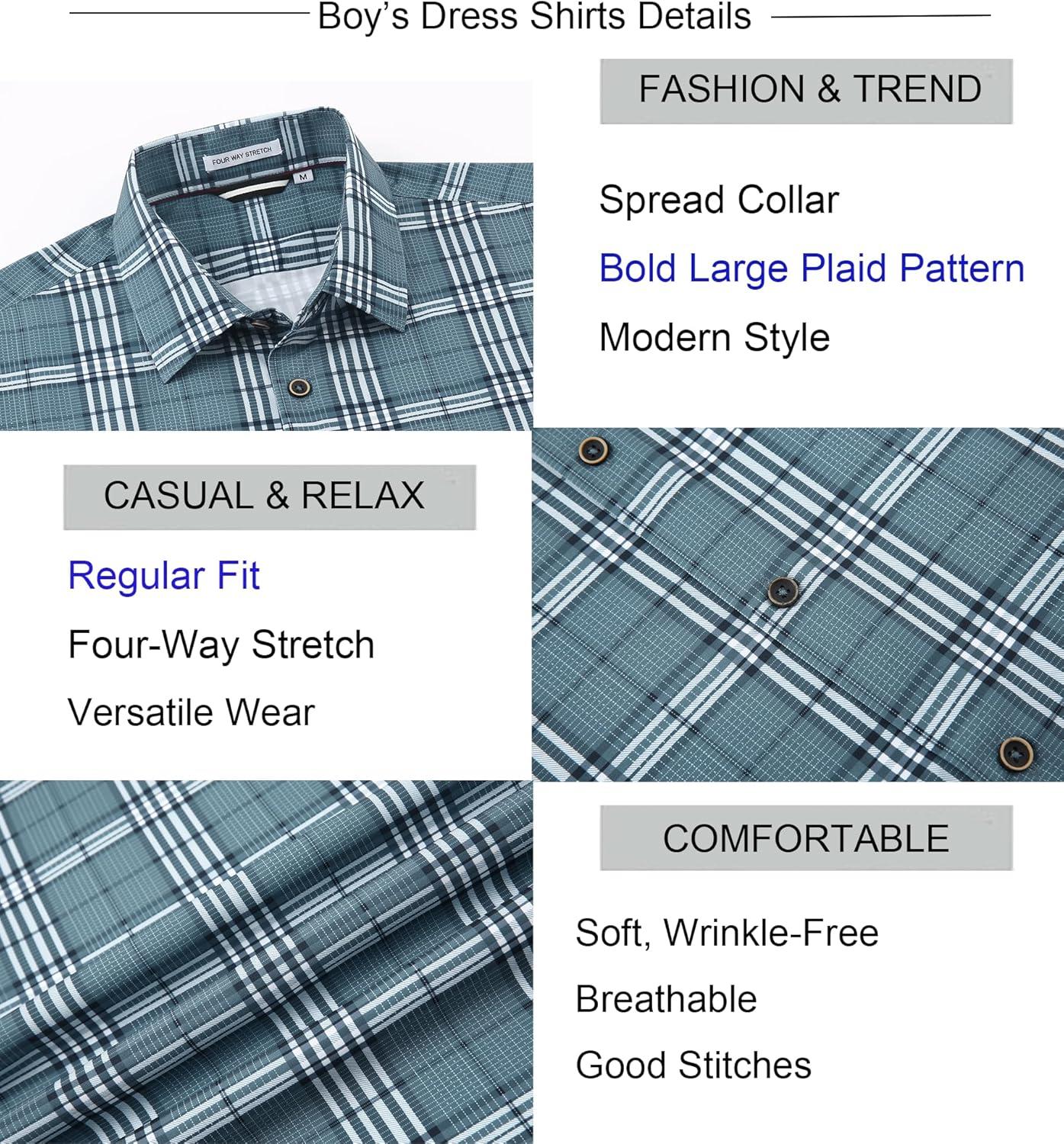 imageAlex Vando Boys Button Down Shirts Short Sleeve Wrinkle Free 4Way Stretch Print Casual Shirt13 Dustyblue White