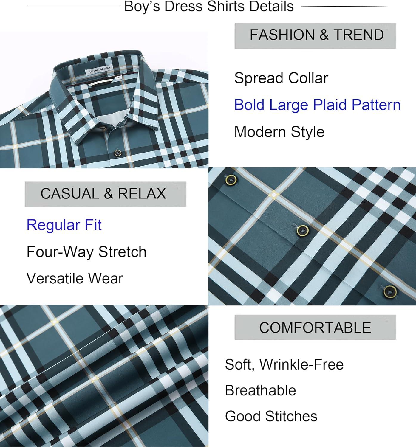 imageAlex Vando Boys Button Down Shirts Short Sleeve Wrinkle Free 4Way Stretch Print Casual Shirt29 DustyblueWhite