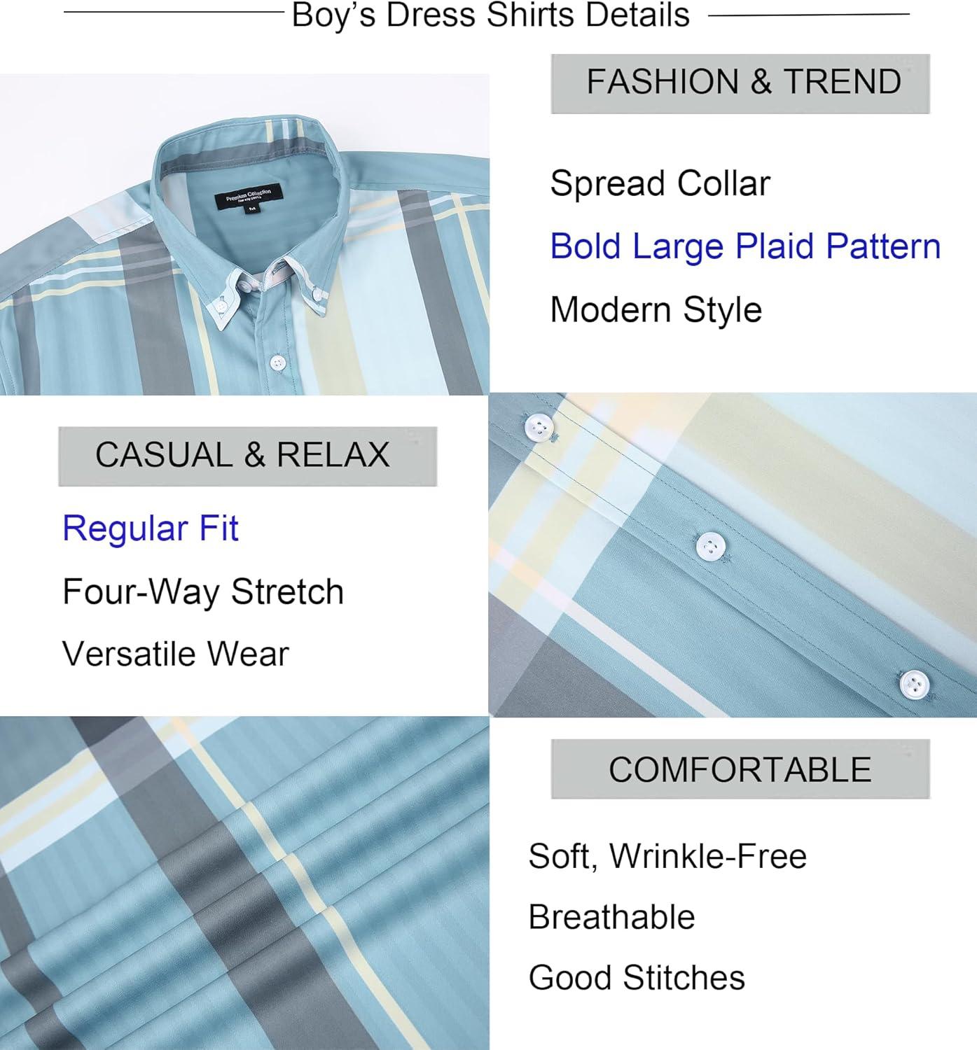 imageAlex Vando Boys Button Down Shirts Short Sleeve Wrinkle Free 4Way Stretch Print Casual ShirtBlueGrey