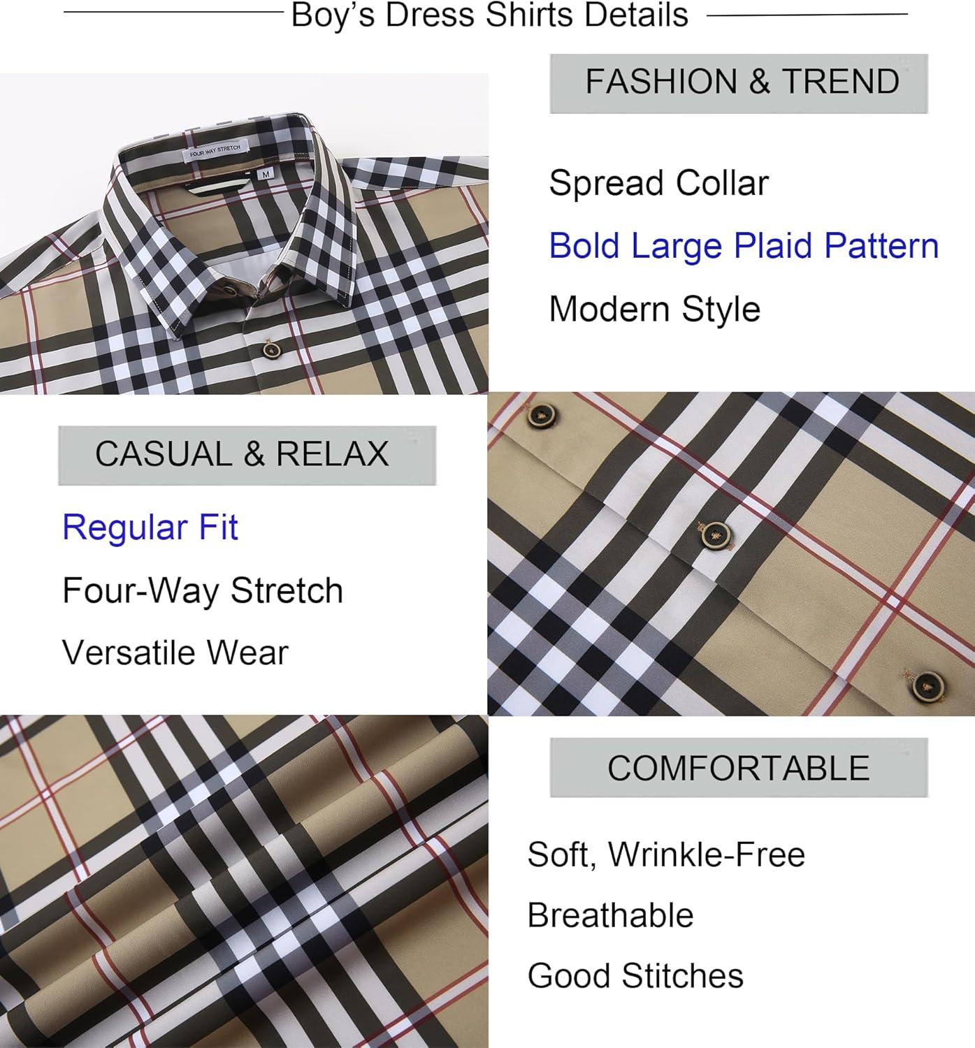 imageAlex Vando Boys Button Down Shirts Short Sleeve Wrinkle Free 4Way Stretch Print Casual ShirtBorwnWhite