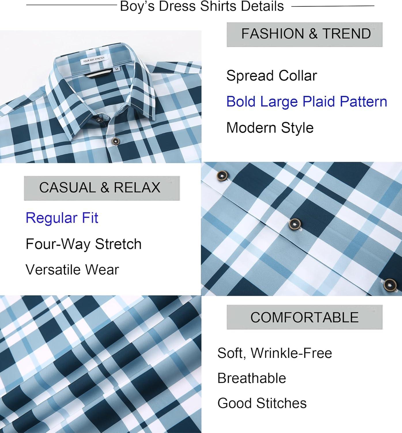 imageAlex Vando Boys Button Down Shirts Short Sleeve Wrinkle Free 4Way Stretch Print Casual ShirtNavy White