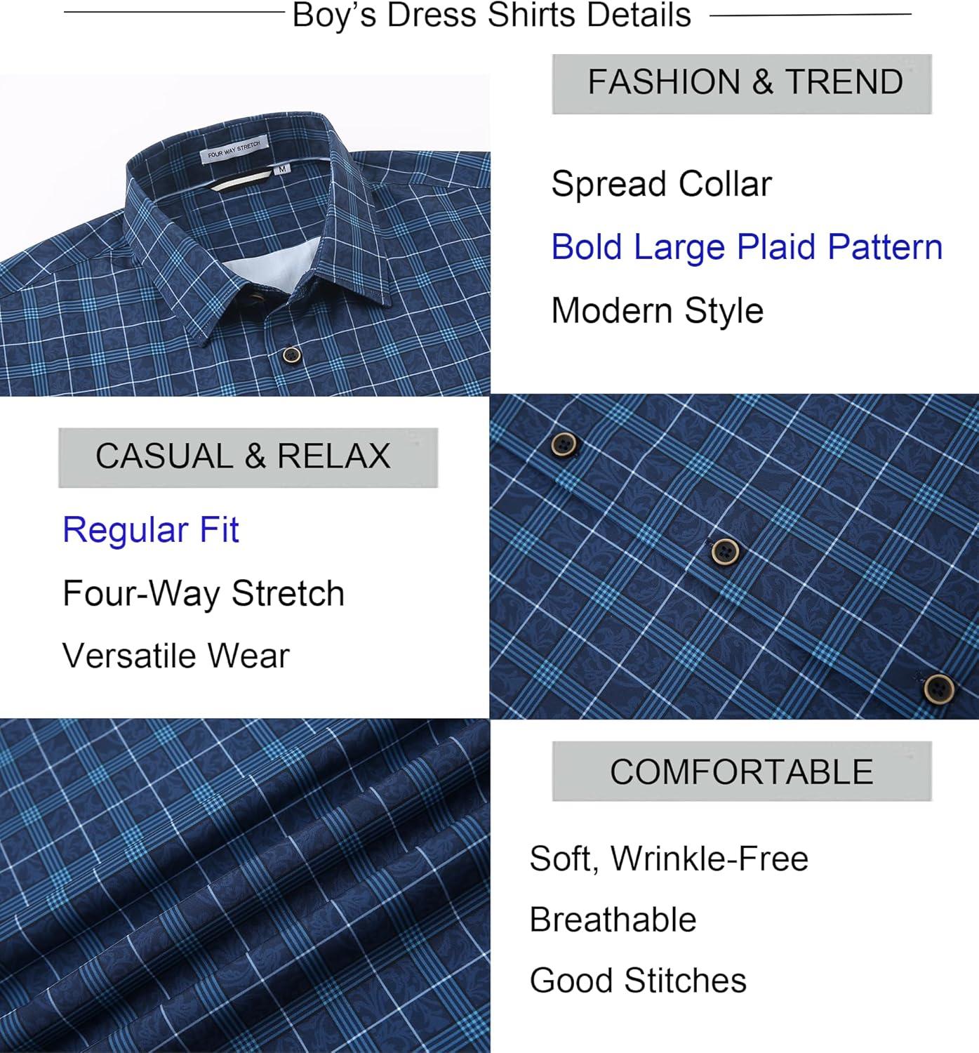 imageAlex Vando Boys Button Down Shirts Short Sleeve Wrinkle Free 4Way Stretch Print Casual ShirtNavy With Print