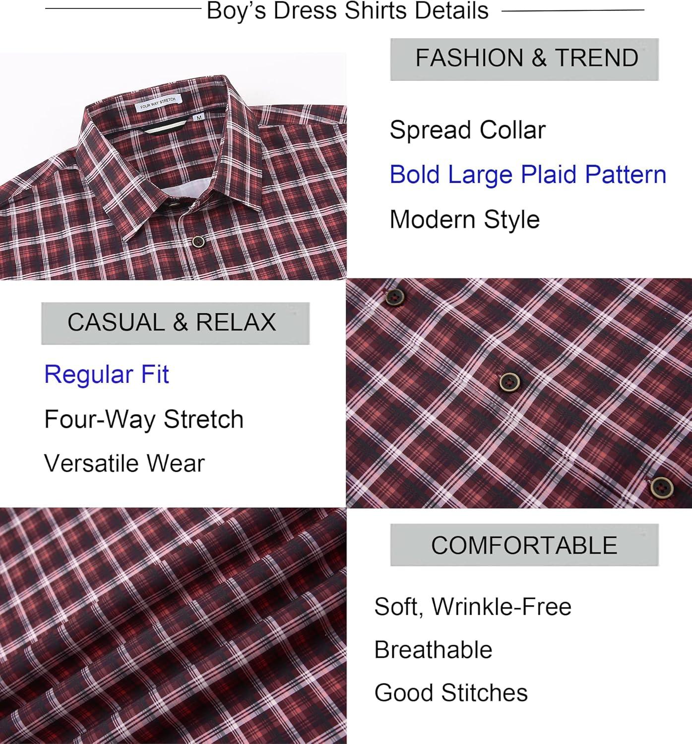imageAlex Vando Boys Button Down Shirts Short Sleeve Wrinkle Free 4Way Stretch Print Casual ShirtRedBlack