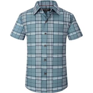 Alex Vando Boys Button Down Shirts Short Sleeve Wrinkle Free 4-Way Stretch Print Casual Shirt(13 Dustyblue White)
