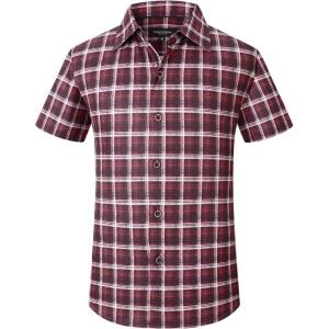 Alex Vando Boys Button Down Shirts Short Sleeve Wrinkle Free 4-Way Stretch Print Casual Shirt(Red/Black)
