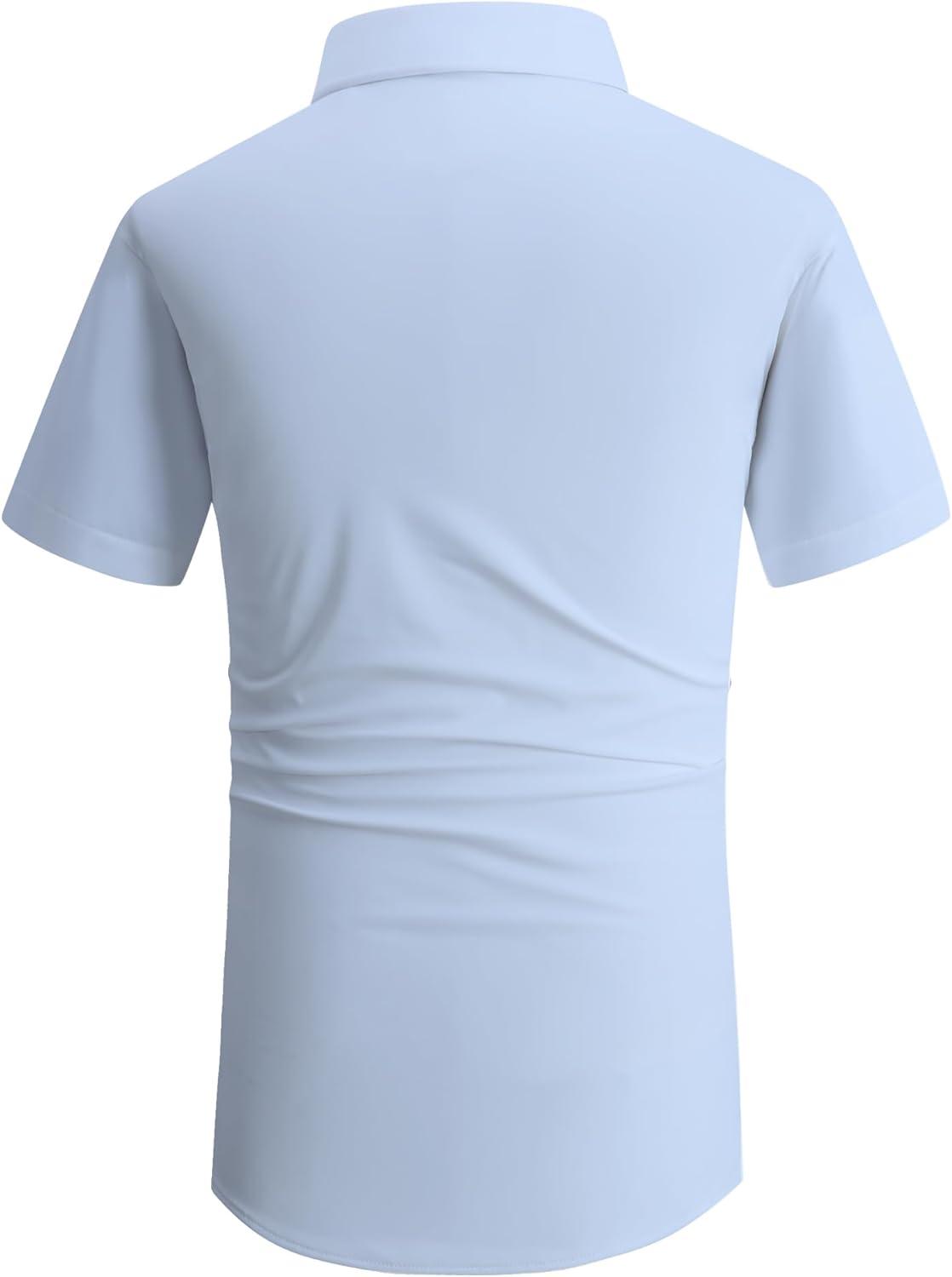 imageAlex Vando Mens Button Down Shirts Wrinkle Free 4Way Stretch Short Sleeve Business Casual ShirtBlue