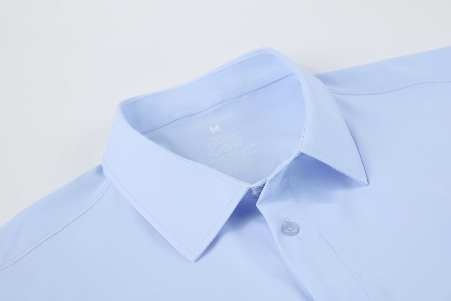 imageAlex Vando Mens Button Down Shirts Wrinkle Free 4Way Stretch Short Sleeve Business Casual ShirtBlue