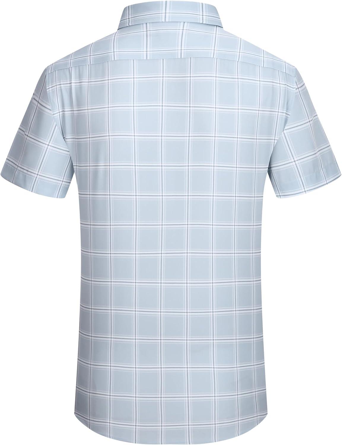 imageAlex Vando Mens Button Down Shirts Wrinkle Free 4Way Stretch Short Sleeve Business Casual ShirtBlue Square