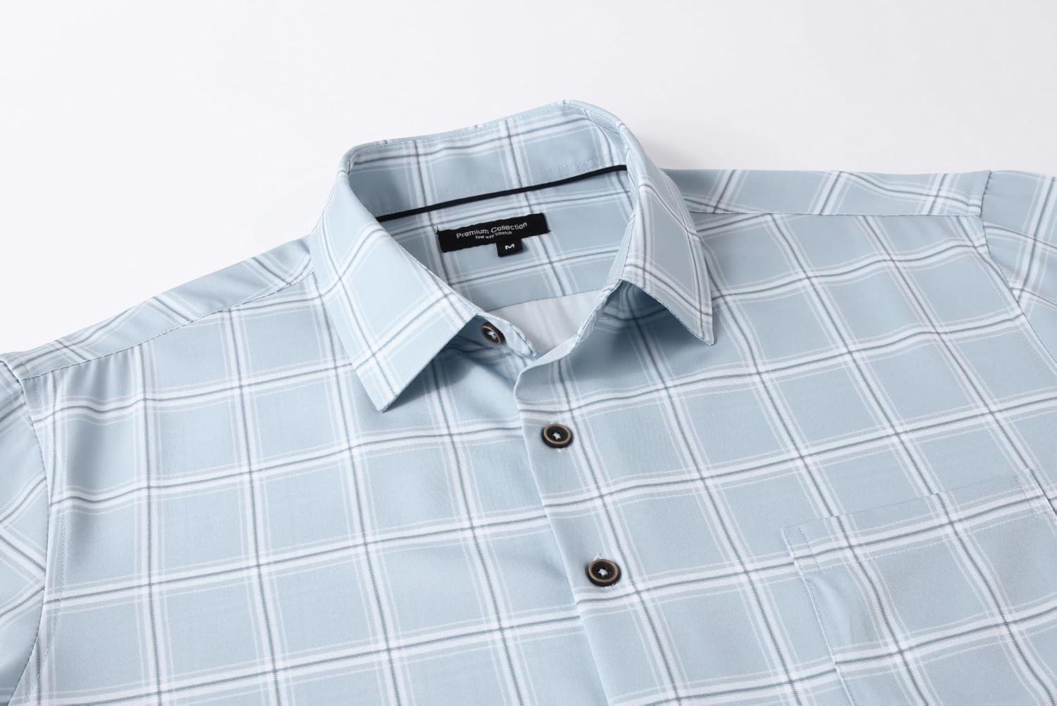 imageAlex Vando Mens Button Down Shirts Wrinkle Free 4Way Stretch Short Sleeve Business Casual ShirtBlue Square
