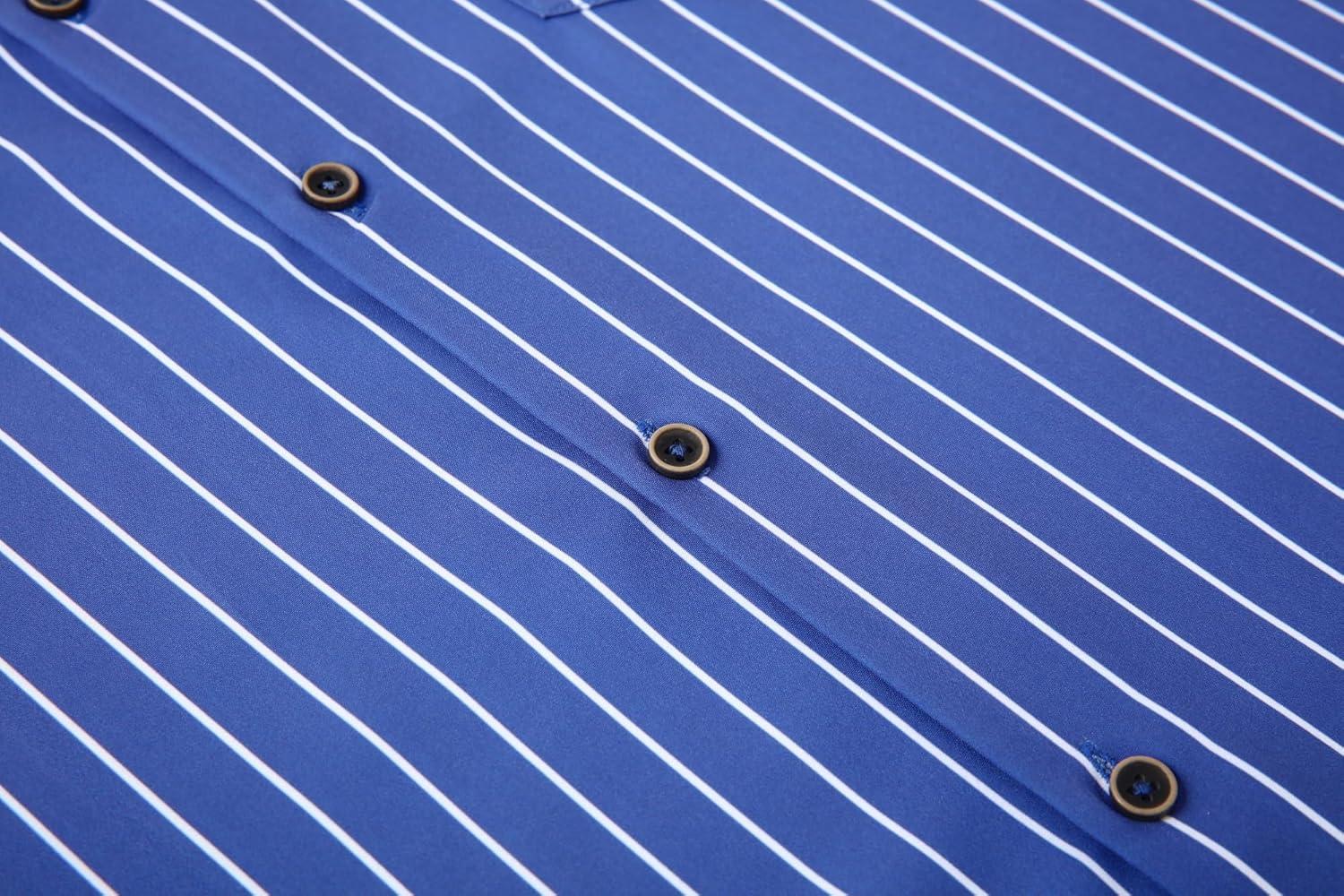 imageAlex Vando Mens Button Down Shirts Wrinkle Free 4Way Stretch Short Sleeve Business Casual ShirtBlue Stripe