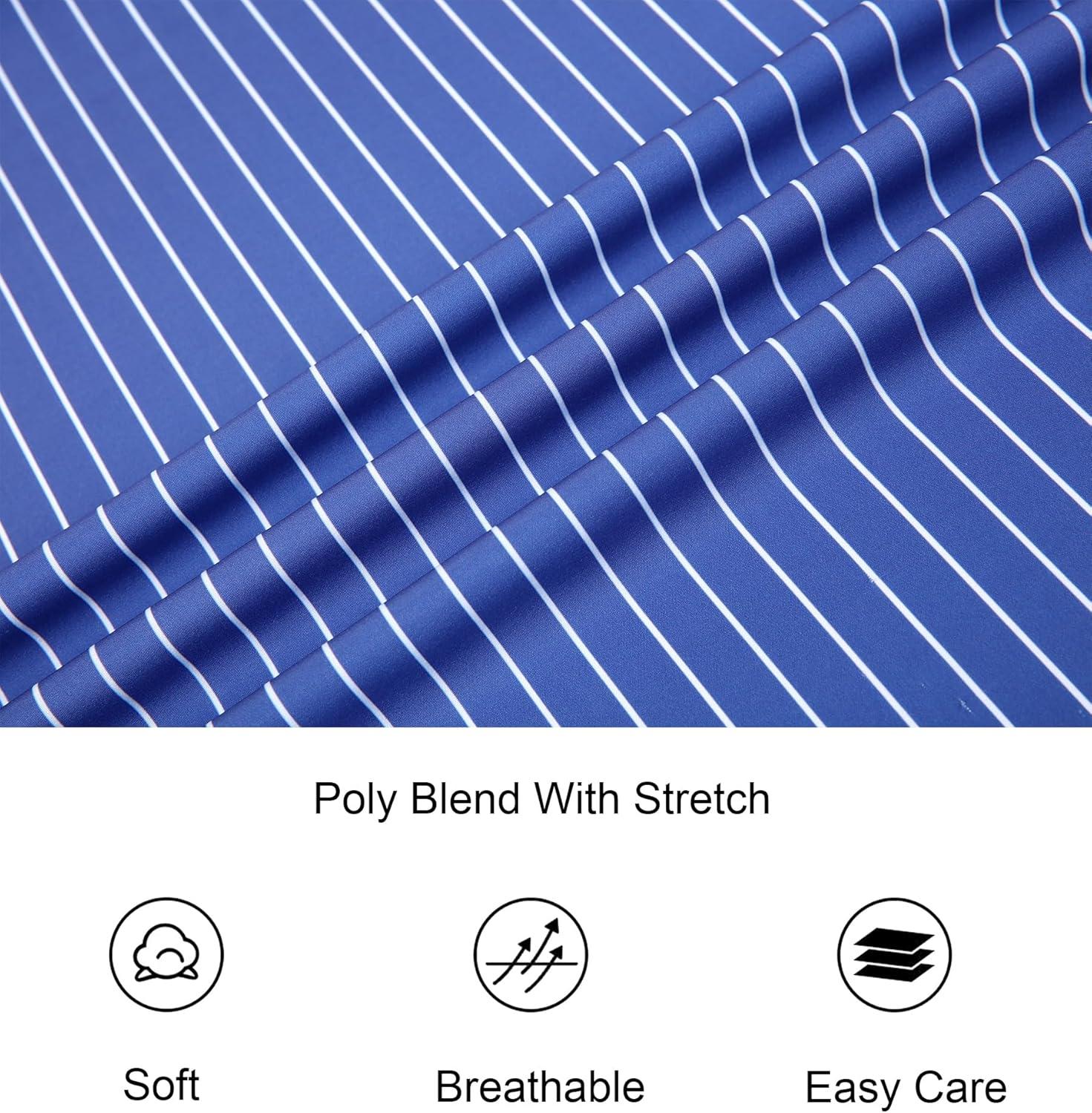 imageAlex Vando Mens Button Down Shirts Wrinkle Free 4Way Stretch Short Sleeve Business Casual ShirtBlue Stripe
