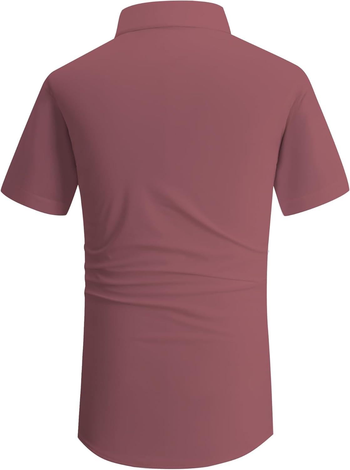 imageAlex Vando Mens Button Down Shirts Wrinkle Free 4Way Stretch Short Sleeve Business Casual ShirtPink