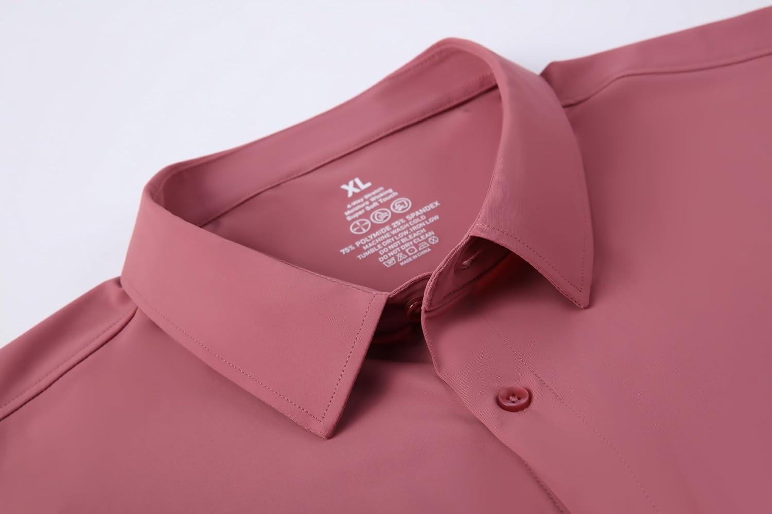 imageAlex Vando Mens Button Down Shirts Wrinkle Free 4Way Stretch Short Sleeve Business Casual ShirtPink