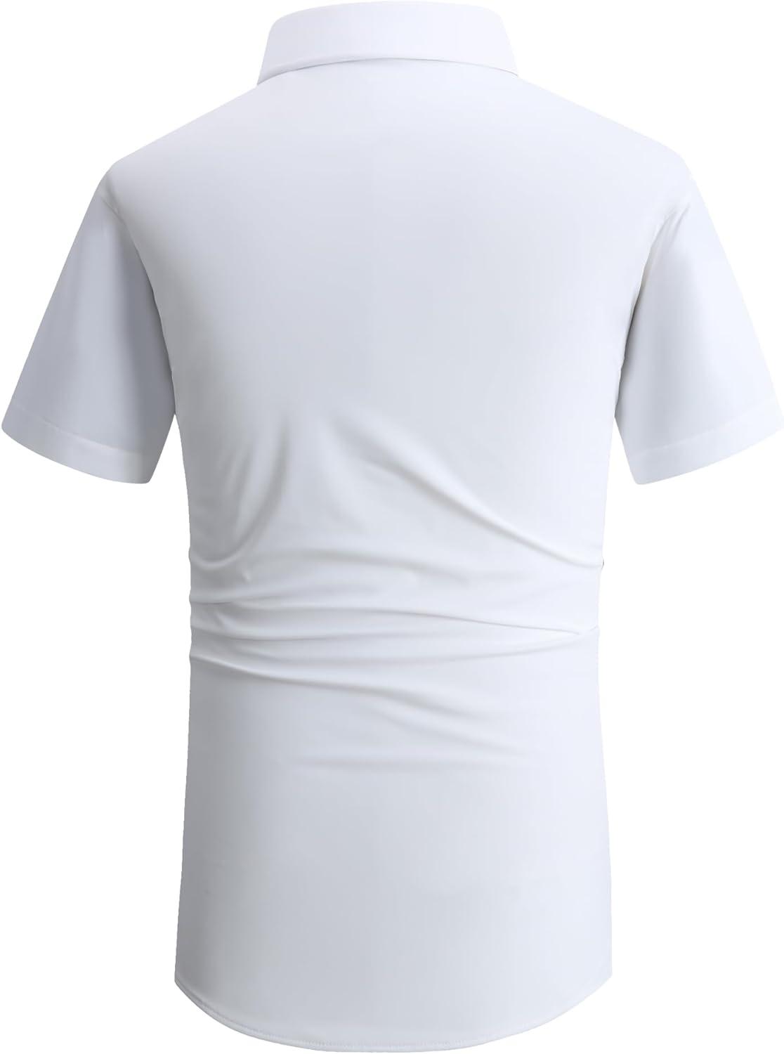 imageAlex Vando Mens Button Down Shirts Wrinkle Free 4Way Stretch Short Sleeve Business Casual ShirtWhite