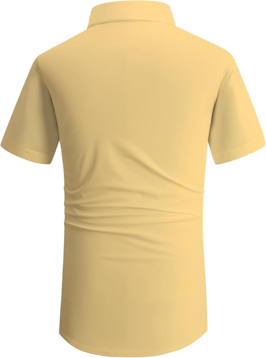 imageAlex Vando Mens Button Down Shirts Wrinkle Free 4Way Stretch Short Sleeve Business Casual ShirtYellow