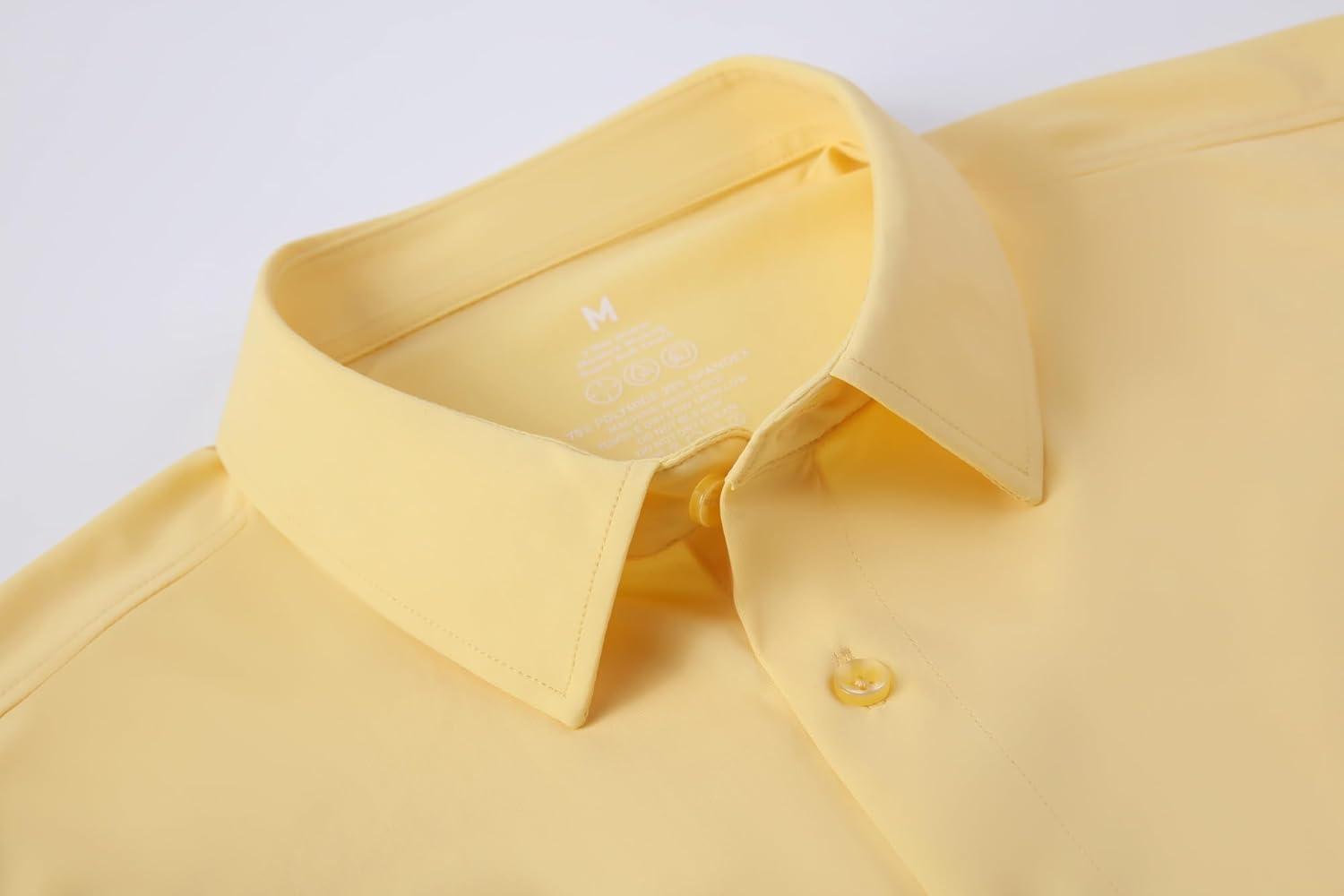 imageAlex Vando Mens Button Down Shirts Wrinkle Free 4Way Stretch Short Sleeve Business Casual ShirtYellow