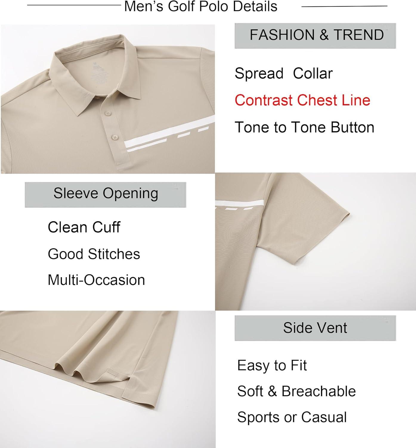 imageAlex Vando Mens Golf Shirt Moisture Wicking QuickDry Short Sleeve Casual Polo Shirts for MenKhaki Pique