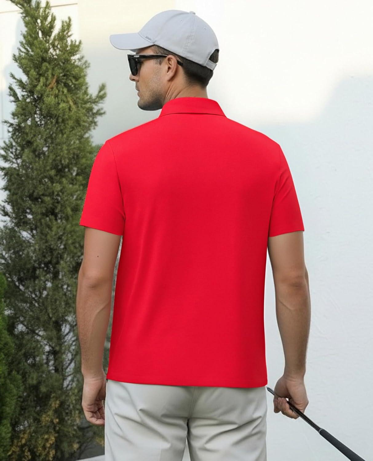 imageAlex Vando Mens Golf Shirt Moisture Wicking QuickDry Short Sleeve Casual Polo Shirts for MenRed Pique