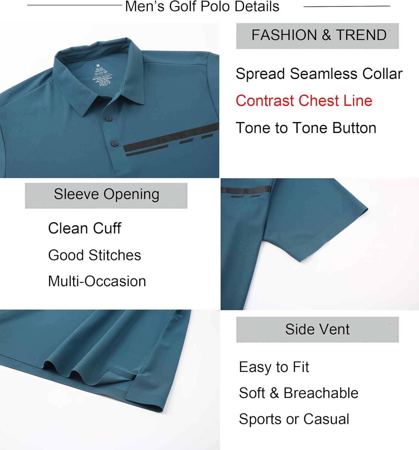 imageAlex Vando Mens Golf Shirt Moisture Wicking QuickDry Short Sleeve Casual Polo Shirts for MenTeal Pique