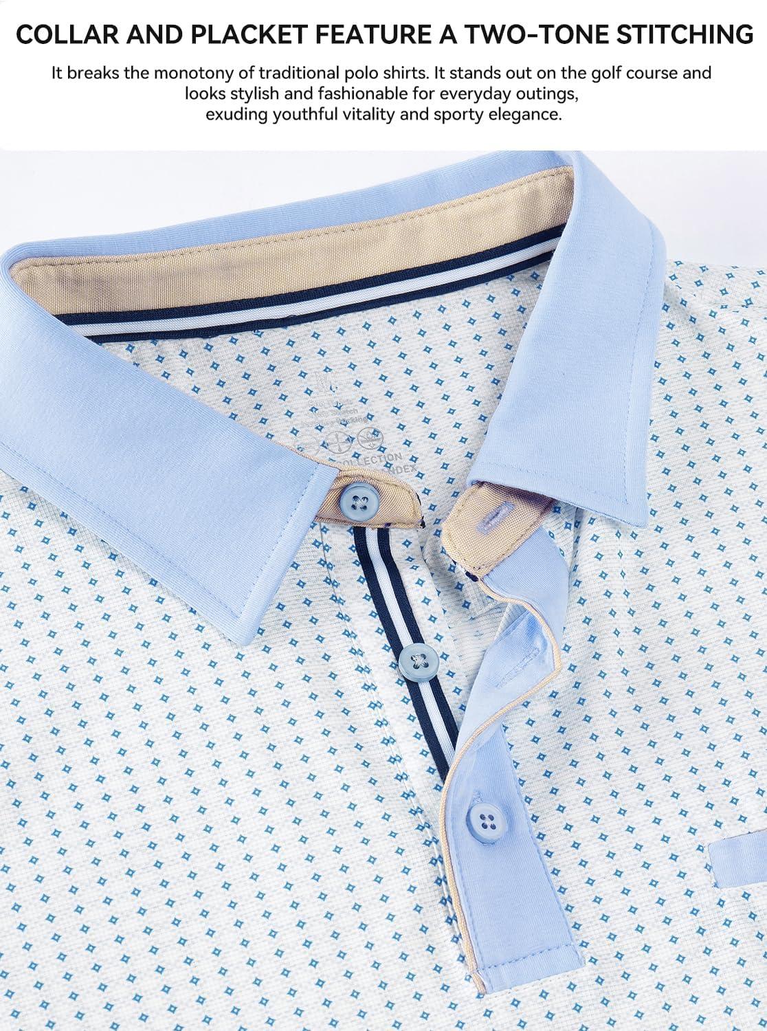 imageAlex Vando Mens Golf Shirts Moisture Wicking QuickDry Short Sleeve Print Performance Polo Shirts for MenBluediamonddots